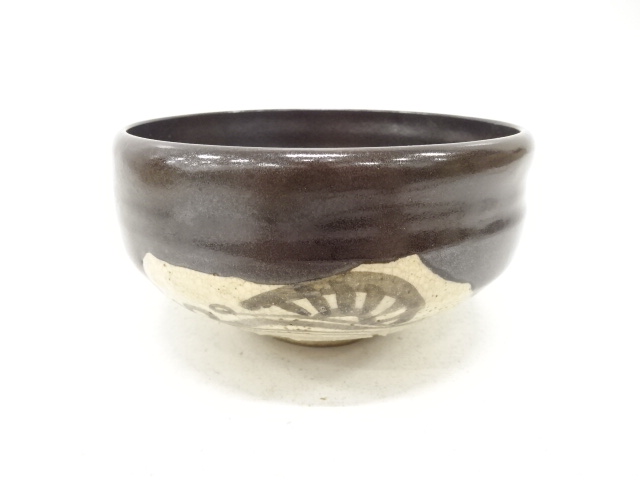 JAPANESE TEA CEREMONY / BLACK ORIBE TEA BOWL CHAWAN / ARTISAN WORK